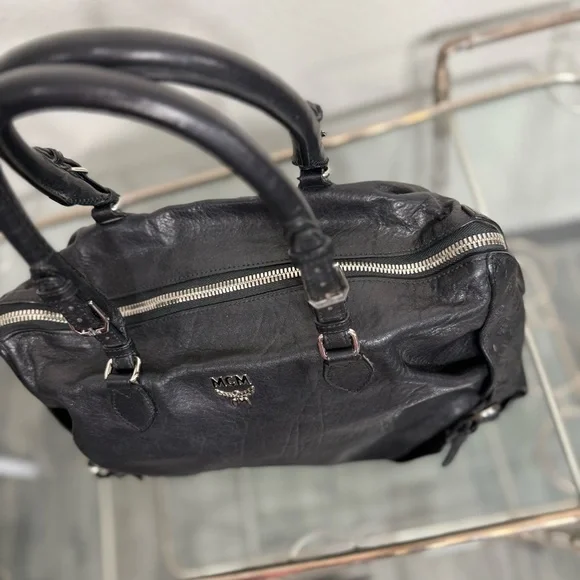 MCM Black Leather Satchel with Silver Accents - Picture 13 of 15